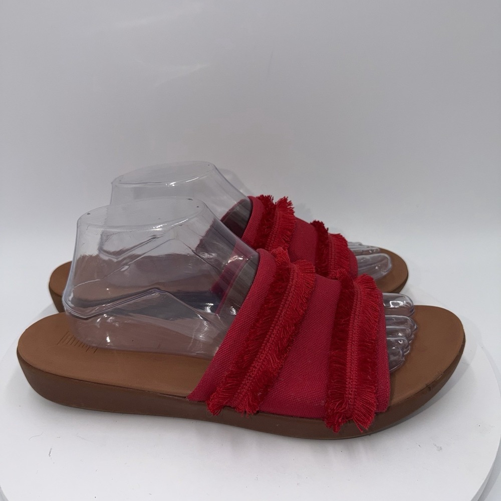 FitFlop Women's Size 10 Red Sola Fringe Slip On Sandals Vacation Summer Preppy - Picture 2 of 8